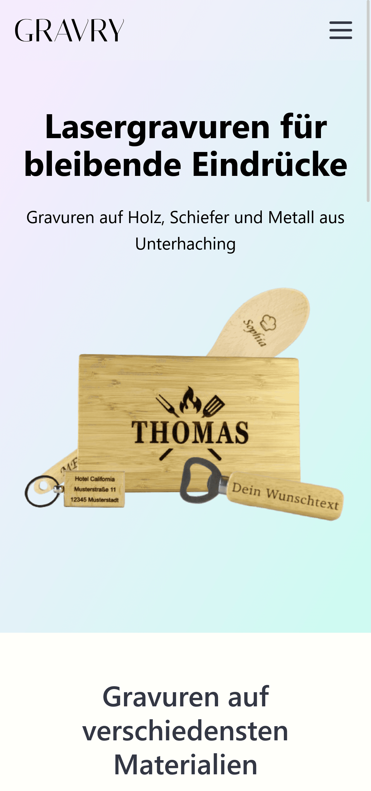 Gravry Website in der mobilen Ansicht