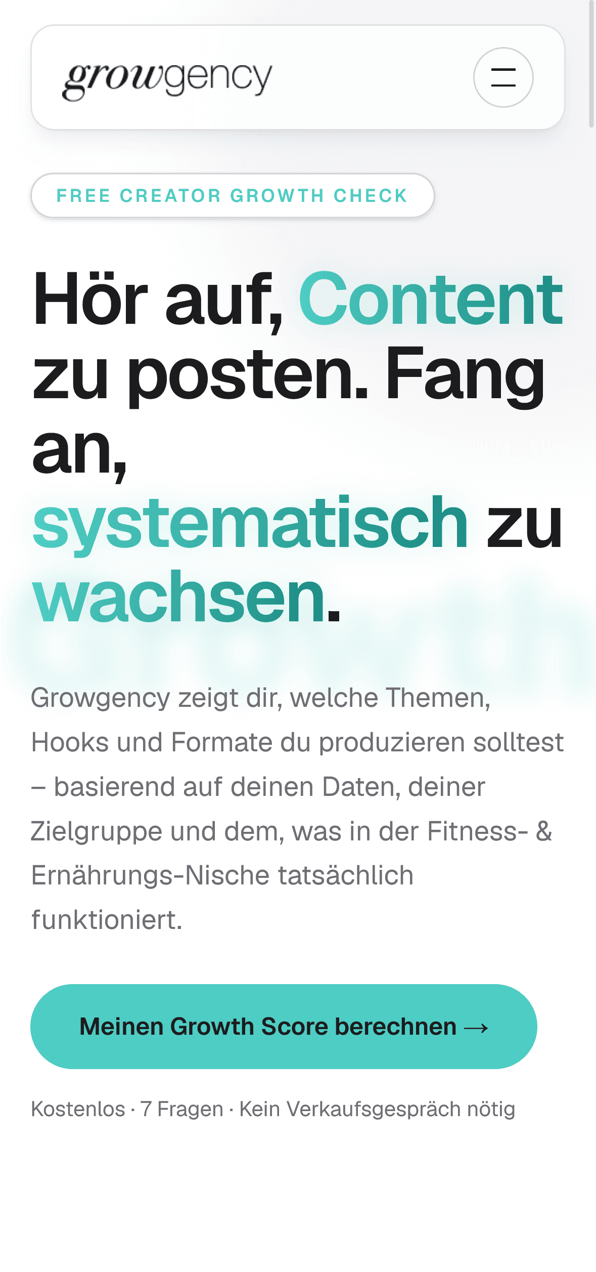 Growgency Website in der mobilen Ansicht