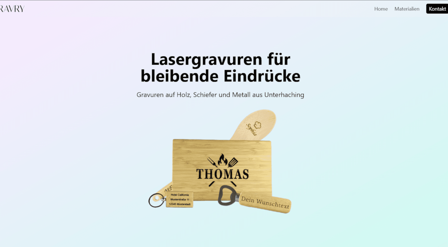 Gravry Website im Ausschnitt
